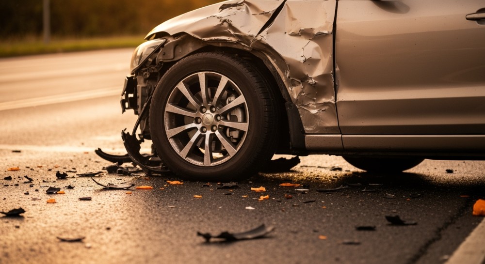 Wypadek drogowy w Łodzi: strażnicy ratują kierowcę po zderzeniu z latarnią